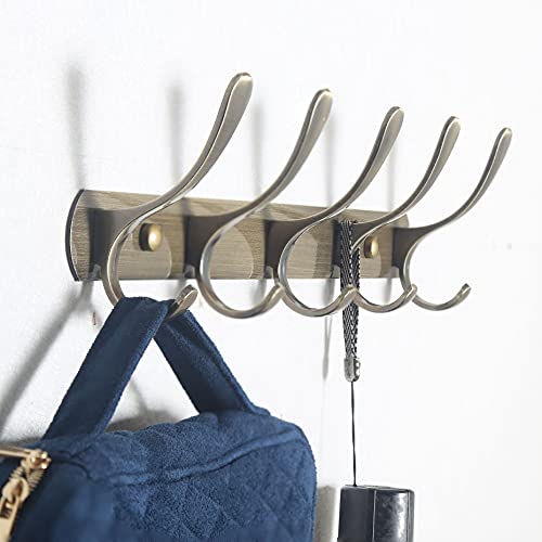 SKOLOO Modern Metal Wall Coat Rack with 5 Hooks, Sturdy Wall Hook Rack for Hanging Jacket, Clothes, Hat, Bronze - color: Bronze