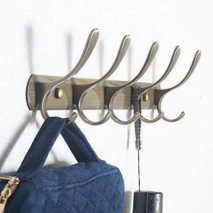 SKOLOO Modern Metal Wall Coat Rack with 5 Hooks, Sturdy Wall Hook Rack for Hanging Jacket, Clothes, Hat, Bronze - color: Bronze
