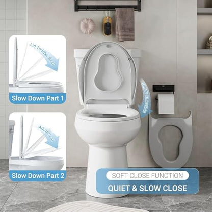 Round Soft Close Short Toilet Seat with Magnetic Non-Slip Hinge, Quick-Release Function, American Standard Fit, White - color: Mother-child cap-02, size: Round