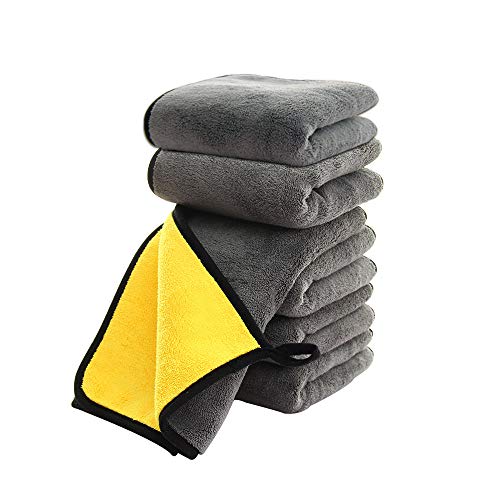 SOFTBATFY Ultrasoft, Large, Thick and Quick Drying Car Microfiber Cleaning Towel 800GSM Polishing Waxing Auto Detailing Towel Cloth (6pack,16 x 16inches) (Grey-Yellow) - color: 6pack,16 X 16inches Grey-yellow