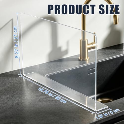 PRETYZOOM Acrylic Sink Splash Guard, Self-Adhesive Clear Panel, 15.7x8 in | Splash Barrier for Kitchen and Bathroom Countertop, Fits Stainless Steel and Glass, Smooth Surfaces, Easy Install - size: 40.00X21.00X5.00CM