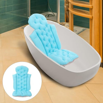 Ciieeo Adult Bath Cushion and Non-Slip Bathtub Mat with Suction Cups, Full Body Bath Pillow Headrest for Neck and Back Support, Blue for Relaxing Bathtub Use