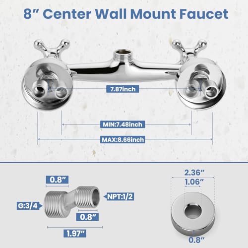 Airuida 8 Inch Center Chrome Polish Wall Mount Kitchen Sink Faucet | Double Cross Handle,Adjustable Center,6 Inch(15cm) Spout - color: Chrome Polish