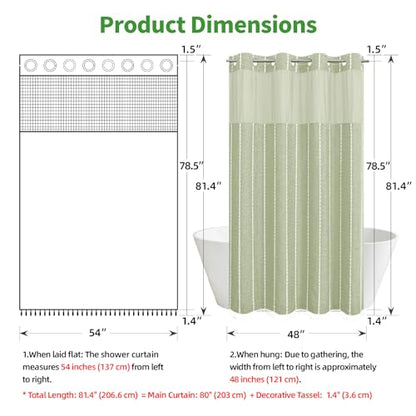 eachope No Hook Stall Shower Curtain with Snap-in Fabric Liner - 54x80 Heavy-Duty Linen Textured Striped Design,Narrow Rustic Modern Farmhouse Bohemian Bathroom Curtain,Water-Repellent,Sage Green - color: Sage Green, size: 54"W x 80"L (Pack of 1)