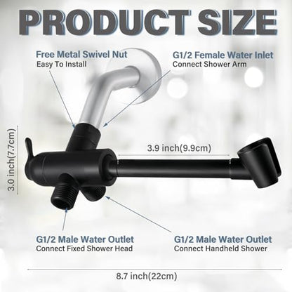 All Metal Shower Diverter Valve With HandShower Holder - Upgraded 3 Way Shower Head for Handheld and Fixed Rain Showerhead - Universal G1/2 Arm, Bathroom Part, Matte Black - color: Black