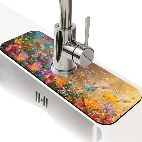 Faucet Fast Absorbent Pad - Dreamy Flower Garden , Suitable For Kitchen, Bathroom, Island And Other Scenes - color: Dreamy Flower Garden