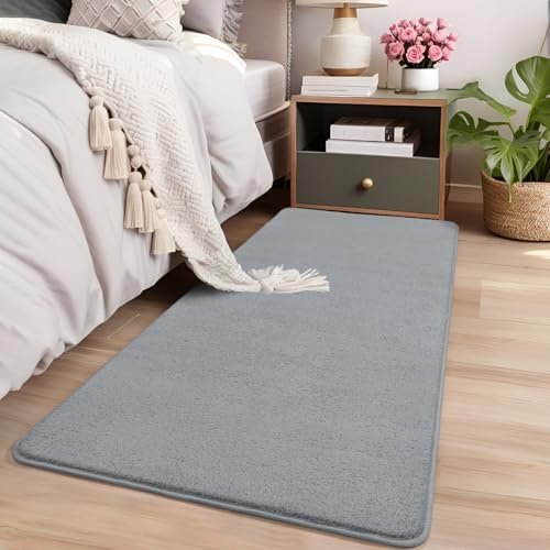 AROGAN Small Area Rugs for Bedroom, 2×4 Non Slip Runner Rug, Grey | Washable Fluffy Carpet with Memory Foam, Indoor Rug Runner for Kitchen, Bedside, Entryway Bathroom Home Decor - color: Grey, size: 2' x 4' (Runner)