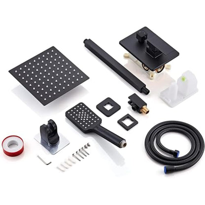 8 Inch Shower Faucet Set Ceiling Mount, High Pressure Rainfall Shower System Square Rain Shower Head with Handheld Spray Combo, Ceiling Luxury Rainfall Shower Fixtures Matte Black (3-Setting) - color: Matte Black, style: 8 Inch-3 Setting