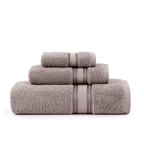 LANE LINEN Towel Set for Bathroom Soft Absorbent Quick Dry - Platinum | Set Of Towels - Dobby Border Accent, OEKO-TEX Certified, Zero-Twist Durability, Zero-Twist Cotton, Terry Weave Comfort - color: 05: Platinum, size: 3 Piece Towel Set