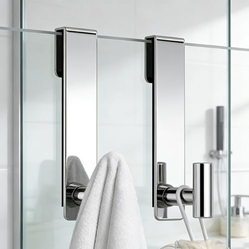 PMMASTO Shower Door Hooks, (7.5 Inch) Extended Towel Hooks for Bathroom Frameless Glass Shower Door, Stainless Steel Heavy Duty Hooks (Polished Silver, T Shape-Fits 3/8" Thick Door) - color: Polished Silver, size: 7.5 Inch-2 Pack, Fits 3/8" Thick Door