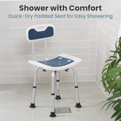 Pelegon Shower Chair for Inside Shower, Shower Bench with Back, Adjustable 15-19 in Height, Non-Slip Feet, Rust-Resistant Aluminum Bath Seat for Elderly and Disabled, 300 lb Capacity - Dark Blue - color: Dark Blue
