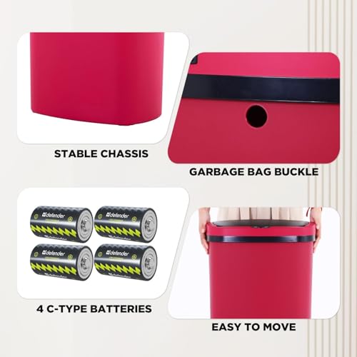 13 Gallon Kitchen Trash Can with Lid - 50L Sensor Automatic Garbage Bin for Kitchen, Office, Bedroom, Living Room - Touchless Wastebasket, Odor-Control, Beautiful Design (Red) - color: Red, style: 1 pack