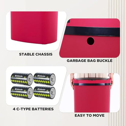 13 Gallon Kitchen Trash Can with Lid - 50L Sensor Automatic Garbage Bin for Kitchen, Office, Bedroom, Living Room - Touchless Wastebasket, Odor-Control, Beautiful Design (Red) - color: Red, style: 1 pack