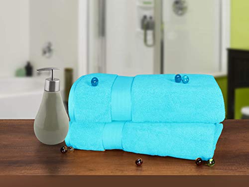 GLAMBURG 700 GSM Premium Oversized Extra Large Cotton 2 Pack Bath Sheet 35x70-100% Combed Cotton - Luxury Hotel & Spa Quality - Durable Ultra Soft Highly Absorbent - Turquoise Blue - color: Turquoise Blue, size: 2 Pack 700 GSM Bathsheet