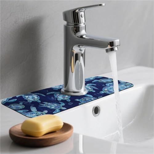 Kitchen Sink Splash Guard，Graceful sea turtle-1 Faucet Mat Sink Gadgets-Super Absorbent Fast Drying Mat Drip Catcher for Kitchen, Bathroom,Sink Mat, Dish Drying Mat, Bathroom(15" X 5.5" ) - color: Graceful sea turtle-1