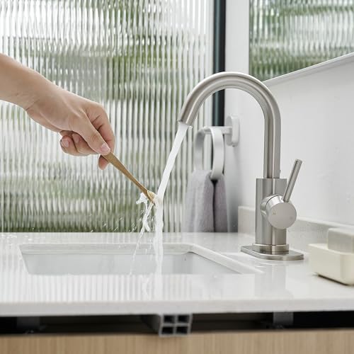 Bathroom Faucet, Single Hole Bathroom Sink Faucet | Single Handle Vanity Faucet with Deck Plate, 360° Swivel Stainless Steel for RV, Bar Sink, Lavatory - color: Brushed Nickel, style: Rotatable