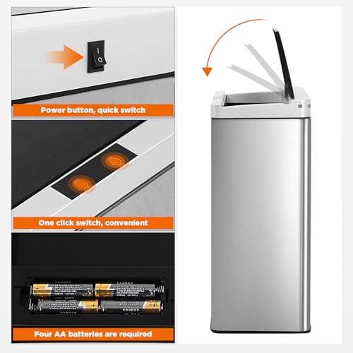 BestOffice 13 Gallon(50L) Trash Can Stainless Steel Kitchen Garbage Can with Automatic Sensing Cover Anti-Fingerprint for Home Office Bathroom Bedroom Kitchen Trash Can with Lid Waste Bin - color: Stainless Steel
