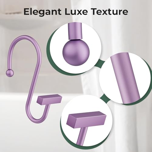 Purple Shower Curtain Hooks, Bathway Shower Curtain Rings Rust Proof, 12PCS Shower Hooks for Shower Curtain, T-Bar Design Convenient Elegant Shower Curtain Hangers for Bathroom Kitchen Wardrobe - color: Purple