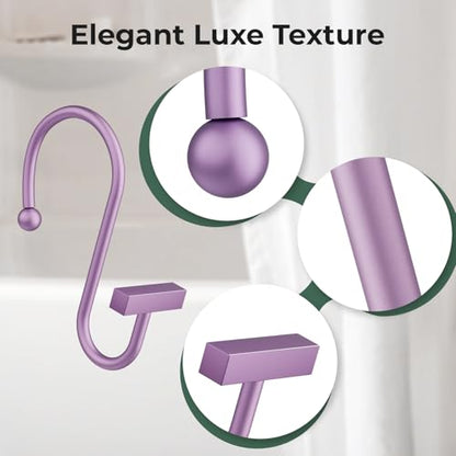 Purple Shower Curtain Hooks, Bathway Shower Curtain Rings Rust Proof, 12PCS Shower Hooks for Shower Curtain, T-Bar Design Convenient Elegant Shower Curtain Hangers for Bathroom Kitchen Wardrobe - color: Purple