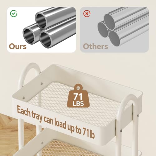 MIOCASA 3-Tier Metal Utility Rolling Cart, Heavy Duty Multifunction Cart with Lockable Casters, Easy to Assemble, Suitable for Office, Bathroom, Kitchen, Garden - style: White