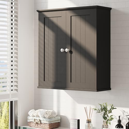 Bathroom Wall Cabinet, Bathroom Cabinet Wall Mount, Over Toilet Space Saver Storage Cabinet, Wood Medicine Cabinets, Black - color: Black