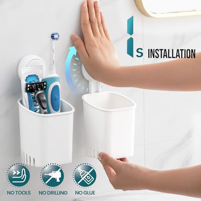 TAILI Suction Toothbrush Holder 2 Pack, Tumblers Replacement Shower Toothbrush Holder for Wall, Powerful Toothpaste Toothbrush Suction Cup, Self-draining Shower Razor Holder, Kitchen Tableware Holder - color: White (2 Pack)