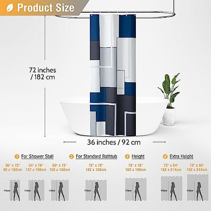 36x72 Modern Geometric Waterproof Fabric Shower Curtain Set, Navy Blue | Small Size, Premium Polyester, Weighted Hem, 6 Plastic Hook, Vibrant Color, Wrinkle-resistant, Quick-Dry, Machine Washable - color: Navy Blue, size: 36"W x 72"L (Pack of 1)
