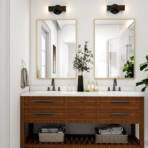 HARRITPURE 28"x20" Rectangle Bathroom Mirror, Gold Vanity Wall Mirror | Aluminum Alloy Frame Wall Mirror, Horizontal or Vertical Wall Mount for Entryway Bedroom Living Room - size: 28"L x 20"W