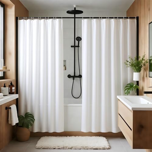 Biscaynebay Fabric Shower Curtain Liner 72x72 Inch-2 Pack White Waterproof Bathroom Curtains-Hotel Quality Soft Soild Polyester Standard Size Shower Liners Machine Washable