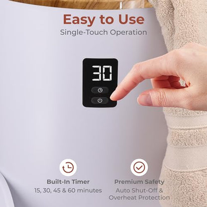 SereneLife Towel and Blanket Warmer - Single Touch Portable Towel Heater for Bathroom, Fragrant Disc Holder, LED Ring, 2 Large Towel Capacity, Built-in Timer (15-60 mins), Auto Shut-Off (White) - color: Bamboo