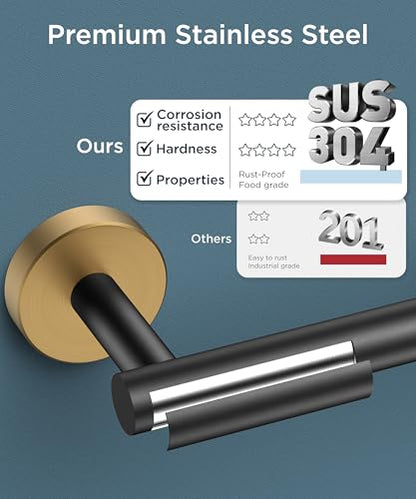 FORIOUS Commercial Toilet Paper Holder Wall Mount Bathroom Tissue Holder | Black & Gold | SUS304 Stainless Steel Rustproof | Double Post Pivoting Toilet Paper Roll Holder | Screw-In | Round Base - color: Matte Black & Brushed Gold