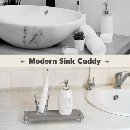 Kitchen Sink Caddy, Diatomite Water Absorbing Stone Tray, Grey | Bathroom Vanity & Countertop Organizer, Ideal Faucet Drying Mat, Coaster, Soap Dish & Sponge Dispenser Holder - color: Grey