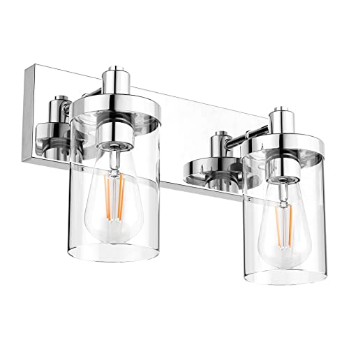 Aipsun Bathroom Vanity Lighting Fixtures Chrome Vanity Light 2 Light Stainless Steel Bathroom Light with Clear Glass Shade(Exclude Bulb) - color: Chrome, size: 2-Light