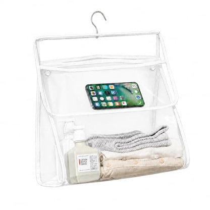 Waterproof Bathroom Storage Bag Wall Hanging Organizer with Clear Window, Shower Clothes Storage Holder for Towels, Laundry & Bath Essentials, Space Saving Hanging Bag for Bathroom Door or Wall