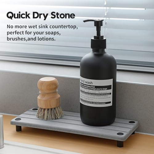 Fast Stone Drying Tray Diatomite Sponge Holder Mat, Kitchen Sink Organizer Sink Caddy, Kitchen & Bathroom Counter Makeup Vanity Dispenser Toothbrush Bottle Soap Dish Rack,Light Gray, 10" x 4" - color: 1. Gray, size: 10" x 4" x 1"