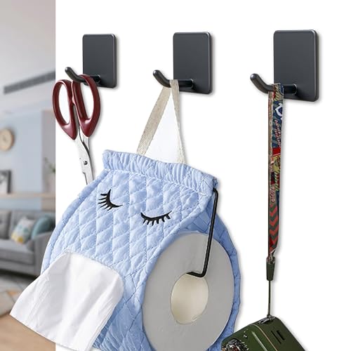 Adhesive Towel Hooks No Drill Wall Hooks Stick on Wall Hangers Shower Hooks for Inside Shower Bathrooms Kitchen Door Black -4 Packs - color: Black