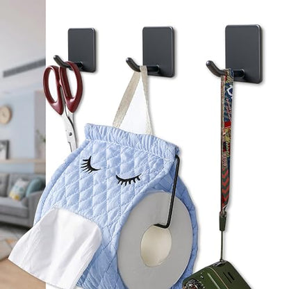 Adhesive Towel Hooks No Drill Wall Hooks Stick on Wall Hangers Shower Hooks for Inside Shower Bathrooms Kitchen Door Black -4 Packs - color: Black