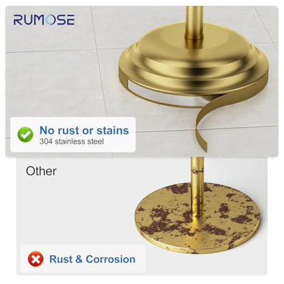 RUMOSE Toilet Paper Holder Stand for Floor, Brushed Gold | Bathroom Free Standing Toilet Tissue Roll Holder with Storage, Adjustable 17-25 Inch, Rustproof, SUS304 Stainless Steel - color: Brushed Gold