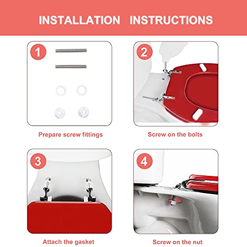 Angol Shiold Wood Toilet Seat, Zinc Alloy Hinges (Elongated, Red) | Elongated Toilet Seat, Scratch Resistant Wood Surface, Easy to Install and Clean - color: Red, size: Elongated