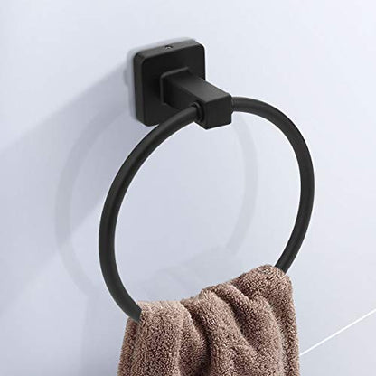 Bathroom Hardware Set 4 Pieces,Stainless Steel Matte Black Towel Bar Set, Includes 24In Towel Bar, Towel Ring, Robe Towel Hooks,Toilet Paper Holder, Bathroom Towel Rack Set - color: Black, size: 24Inch