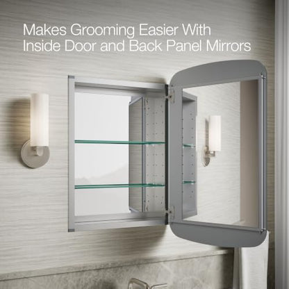 Kohler CB-CLC2031BAN Bancroft Medicine Cabinet Mirror with Beveled Mirror Door & Adjustable Shelves, Bathroom Organizers and Storage, 20 in. W x 31 in. H - style: Bancroft