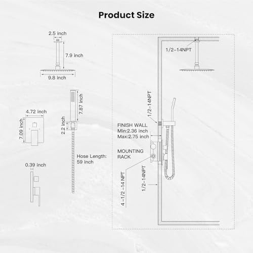 gotonovo Ceiling Shower System with Handheld Matte Black,10 inch Head | Ceiling Mount Bathroom Shower Faucet Set,SUS304 Rainfall Head and Handle Set Combo,Brass Valve Trim Kit,All Metal - color: Black, size: 10 inch Head