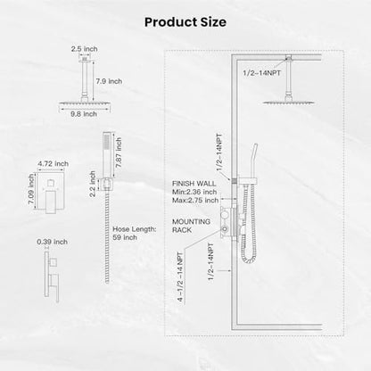 gotonovo Ceiling Shower System with Handheld Matte Black,10 inch Head | Ceiling Mount Bathroom Shower Faucet Set,SUS304 Rainfall Head and Handle Set Combo,Brass Valve Trim Kit,All Metal - color: Black, size: 10 inch Head