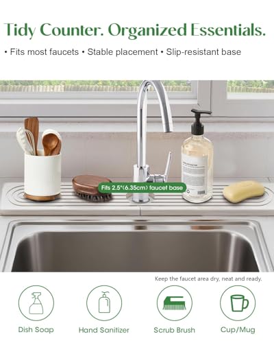 Stone Drying Mat for Kitchen Faucet: Diatomite Stone Drying Tray - Fast Water Absorbent Kitchen Sink Splash Guard for Bathroom Faucet & Counter - Ideal for Moms & Housewife (White, 23.6" x 3.94")