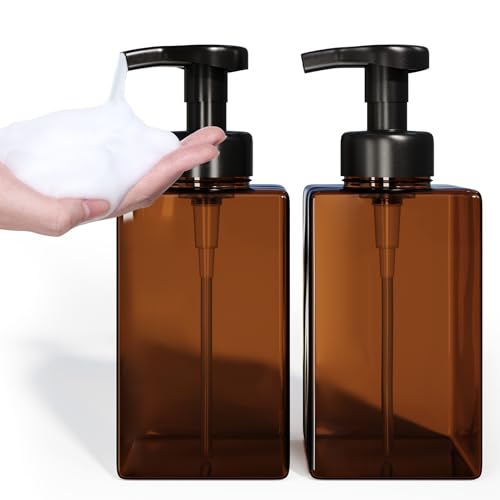 Kzeirm Amber Foaming Soap Dispenser, Refillable Foam Hand Soap Dispenser, Set of 2 Empty Foamer Pump Bottle, Brown Foaming Dispenser Bottles with Black Pump - color: Amber