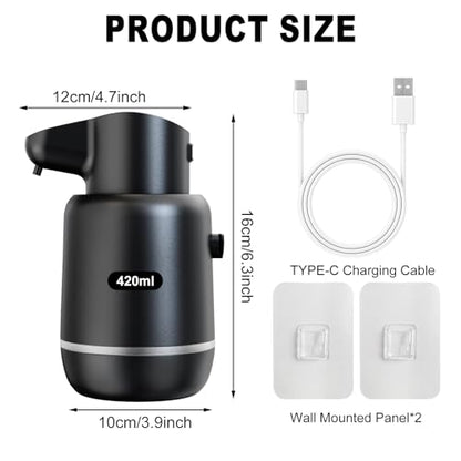 Automatic Soap Dispenser, Rechargeable & Touchless with 4 Adjustable Levels, 15oz/420ml, Waterproof, Wall Mountable for Kitchen, Bathroom, Hotel (Foam, Black) - color: Black, style: Foam