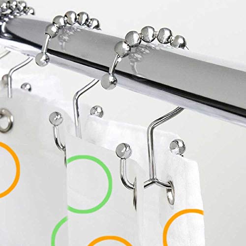 Stainless Steel Double Glide Shower Curtain Hooks, Polished Chrome, Set of 12