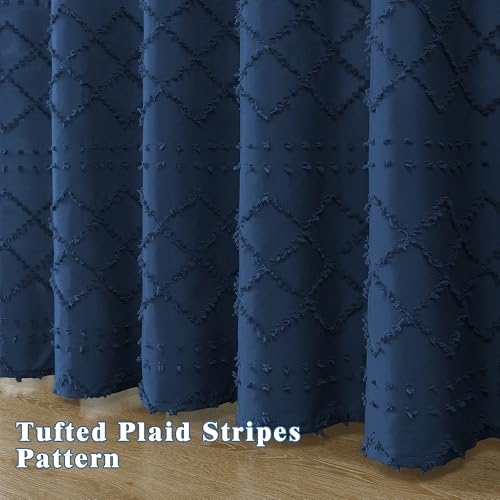Dusty Blue Stall Boho Shower Curtain, Modern Tufted Plaid Striped Narrow Half Size Fabric Shower Curtain, Farmhouse Tufted Textured Shower Curtains for Bathroom, 36" W x 72" L - color: Dusty Blue, size: 36"W x 72"L (Pack of 1)