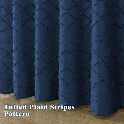 Dusty Blue Stall Boho Shower Curtain, Modern Tufted Plaid Striped Narrow Half Size Fabric Shower Curtain, Farmhouse Tufted Textured Shower Curtains for Bathroom, 36" W x 72" L - color: Dusty Blue, size: 36"W x 72"L (Pack of 1)