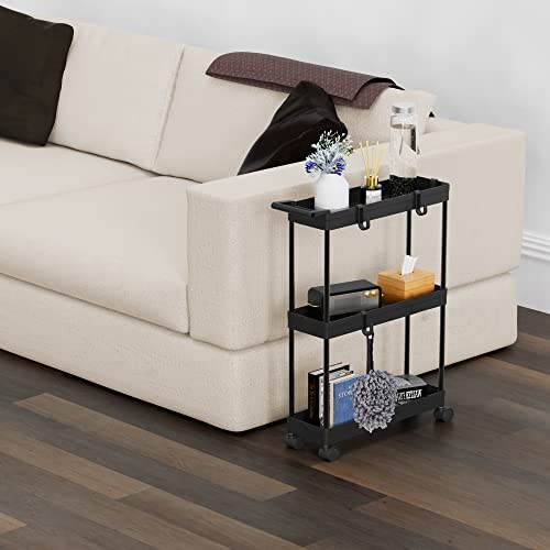 Simple Houseware 3-Tier Slim Rolling Cart w/Handle 5.5" Wx27.5 H, Black | Storage Cart for Narrow Space (5.5-Inch Wide) Kitchen, Bathroom, Laundry Room - color: Black
